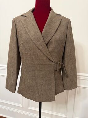 Bacci Create Design Women's Wrap Blazer Jacket Belted Brown Tweed Texture Size M